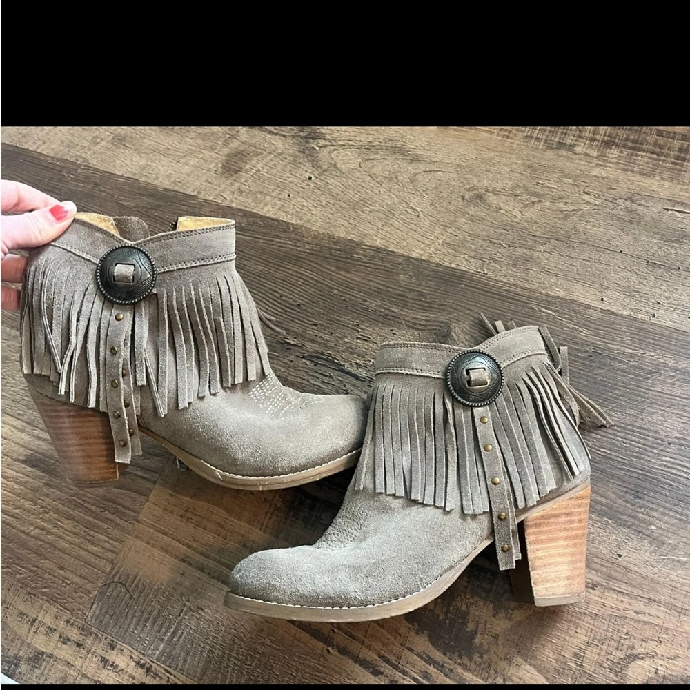 Ariat Tan Heeled Boots with Fringe
